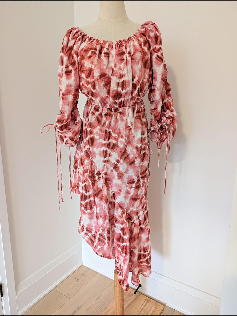 Women's Pink Tie-Dye Linen Midi Dress
